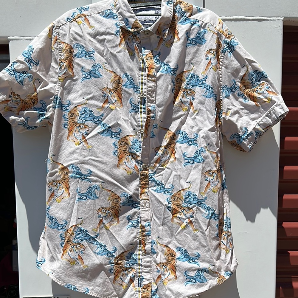 Denim & Flower White and Blue Casual Button Down Shirt
